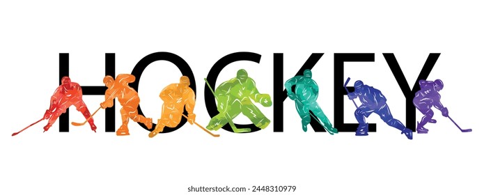 Men colorful silhouettes of hockey players. Hockey vector illustration