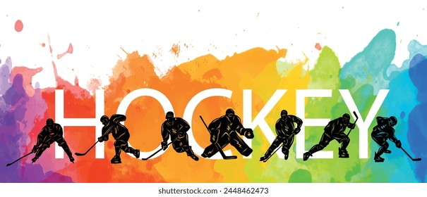 Men colorful silhouettes of hockey players. Hockey vector illustration