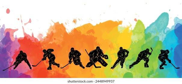 Men colorful silhouettes of hockey players. Hockey vector illustration