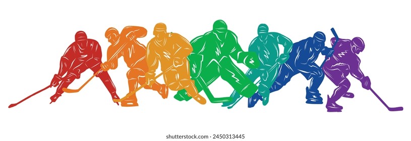 Men colorful silhouettes of hockey players. Hockey vector illustration