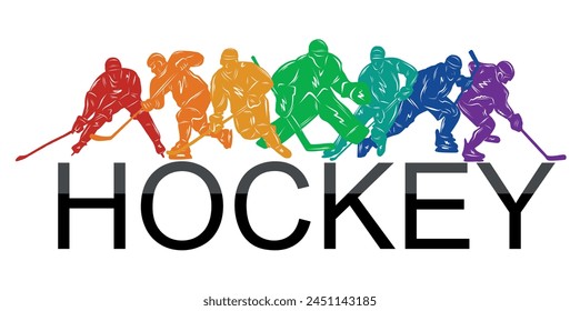 Men colorful silhouettes of hockey players. Hockey vector illustration