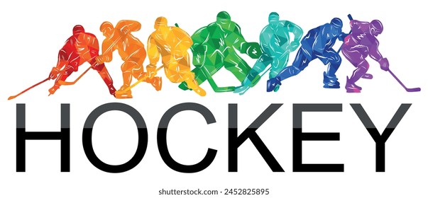 Men colorful silhouettes of hockey players. Hockey vector illustration