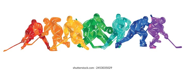 Hombres siluetas coloridas de jugadores de hockey. Ilustración vectorial de hockey