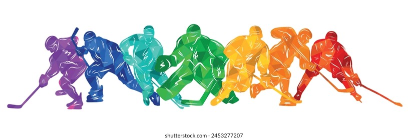 Men colorful silhouettes of hockey players. Hockey vector illustration