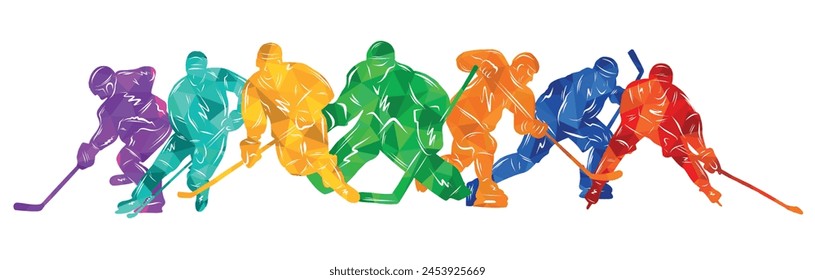 Men colorful silhouettes of hockey players. Hockey vector illustration