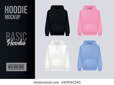 Men colors hoody. Realistic jumper mockup. Long sleeve hoody template clothing.