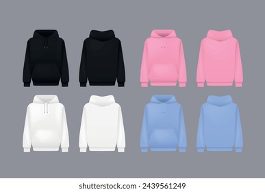 Men colors hoody. Realistic jumper mockup. Long sleeve hoody template clothing.