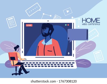 hombres que se comunican mediante el diseño de ilustraciones vectoriales de videollamadas