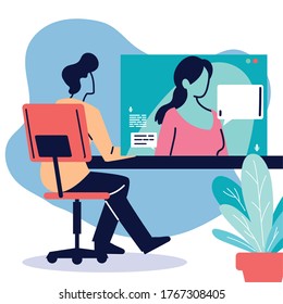 men communicating by video call vector illustration desing