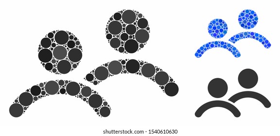 Men composition of spheric dots in variable sizes and color tones, based on men icon. Vector dots are united into blue composition. Dotted men icon in usual and blue versions.