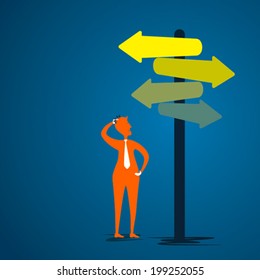 men confuse about right direction concept vector