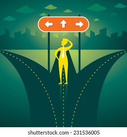 men confuse to choose right direction design vector