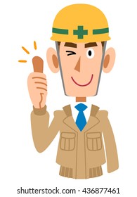 Men of construction site thumb up