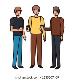 men with container plastic coffee avatar character