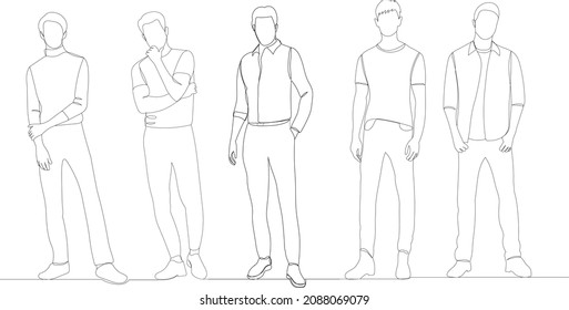 Men Continuous Line Drawing Sketch Vector Stock Vector (Royalty Free ...