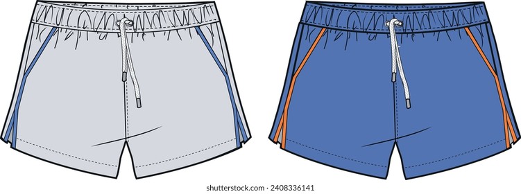 men contrast trim sport short fashion vector,cad,flat