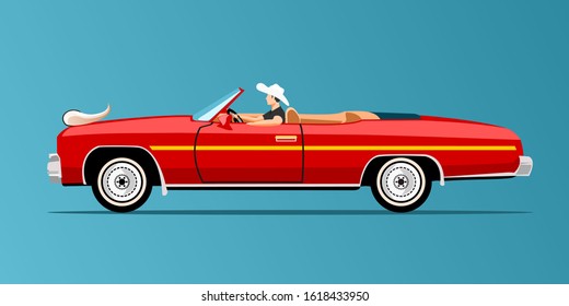 Men In Convertible Red Car Wallpaper Background Vector Illustration 