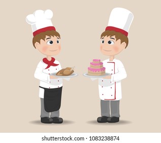 Men cooking chief Vector. Cartoon characters