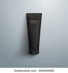 Men cosmetic package design vector template for men skin care face cream or after shave moisturizer lotion. Black tube mockup, product design