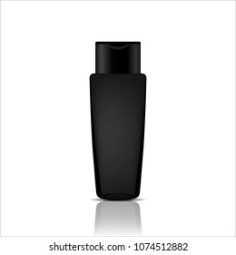 Men cosmetic packaging design. Black cream or washing gel tube with protecting light stream. 3d realistic vector illustration. Cosmetics mockup for branding. Men beauty product.