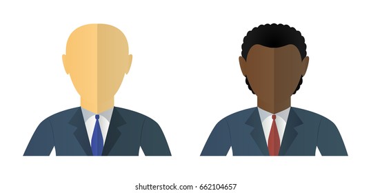 Men in costumes and ties. Vector flat avatars.