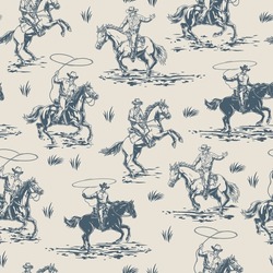 Men Cowboys Pattern Seamless Monochrome With Dashing Horse Riders Training Skills For Hunting Or Rodeo Participation Vector Illustration