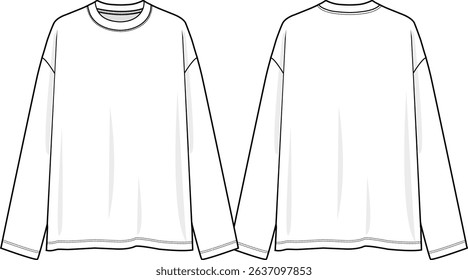 Men crew neck Oversized long sleeves top, dropped shoulder, sketch front and back, vectors, basics clothing