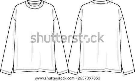 Men crew neck Oversized long sleeves top, dropped shoulder, sketch front and back, vectors, basics clothing