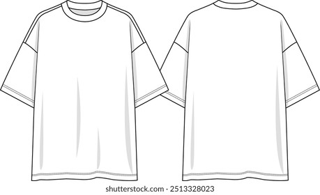 Men crew neck oversized t-shirt dropped shoulder, sketch front and back