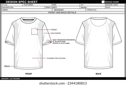 MEN CREW NECK SHORT SLEEVE FLAT SKETCH FASHION TEMPLATE TECHNICAL DRAWING ILLUSTRATION