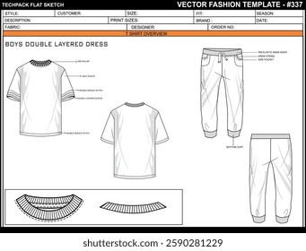 MEN CREW TEE SHORT SLEEVE WITH EXTN SLEEVE SKETCH FASHION TEMPLATE TECHNICAL DRAWING ILLUSTRATION