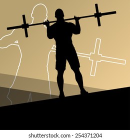 Men crossfit weight lifting sport silhouettes abstract background illustration vector