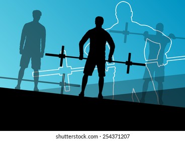 Men crossfit weight lifting sport silhouettes abstract background illustration vector