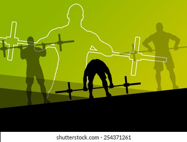 Men crossfit weight lifting sport silhouettes abstract background illustration vector