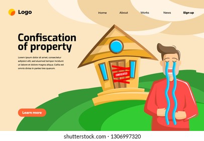 Men cry because their beloved family home is confiscated. Concept flat people characters vector illustration for business.