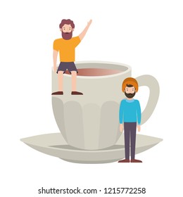 men with cup of coffee and plate avatar character