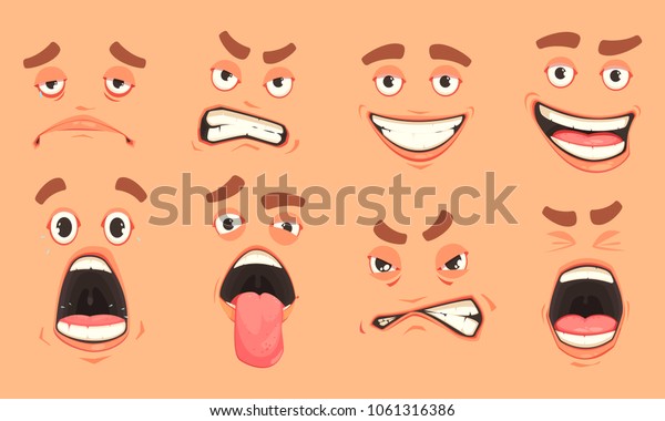 男性のかわいい口の顔の表情ジェスチャー 驚く恐れ嫌悪の喜びの漫画セットベクターイラスト のベクター画像素材 ロイヤリティフリー 1061316386
