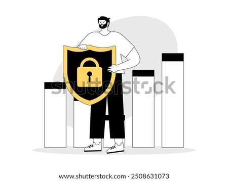 Men and cyber security software for trading accounts. Financial investment. Character design. Vector flat illustration