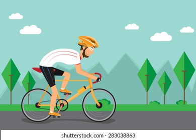 Men are cycling on the road. vector illustration.