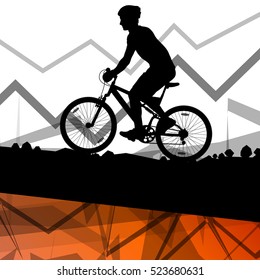 Men cyclist bicycle rider sport silhouette in mountain wild nature landscape background illustration vector