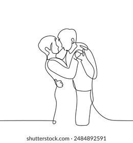 men dance clinging to each other very close - one line art vector. concept gay couple dancing. Handmade vector not AI