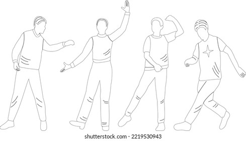 men dancing doodle sketch ,outline isolated vector