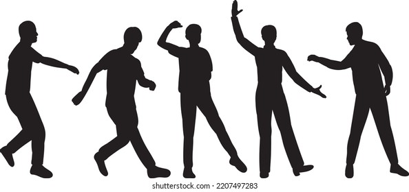 men dancing silhouette on white background isolated vector