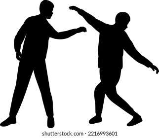 men dancing silhouette on white background isolated vector