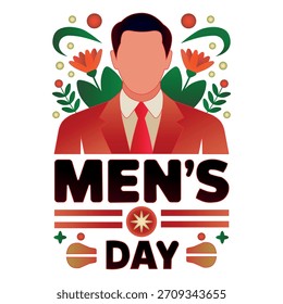 A men day vector illustration with man in suit and floral decorations