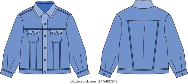 Men Denim jacket mockup design 2d Jeanswear apparel flat sketch vector