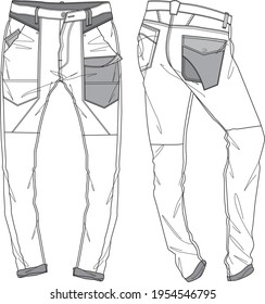 Men Denim pant flache Skizze 