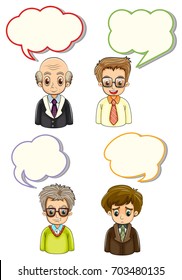 Hombres con diferentes discursos de burbuja ilustran