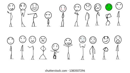 Men with different emotions on their faces.