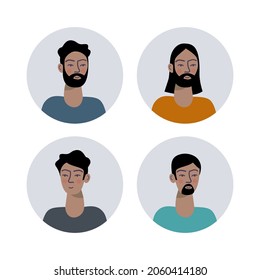 Men with different hair and beard styles. Vector illustration set.